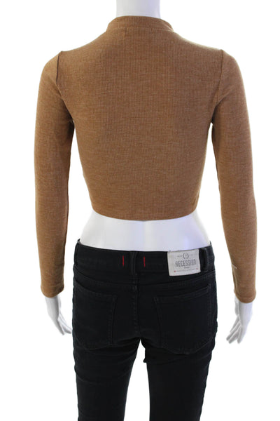 Lovers + Friends Womens Cropped Turtleneck Sweater Brown Size Extra Small