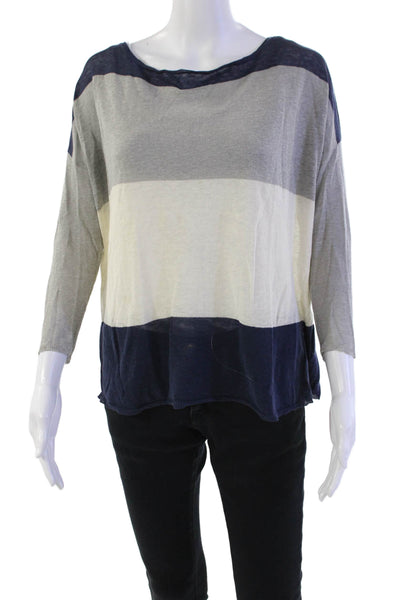 Joie Womens Linen Boat Neck Striped Long Sleeve Top Multicolor Size XS