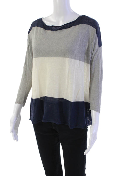 Joie Womens Linen Boat Neck Striped Long Sleeve Top Multicolor Size XS