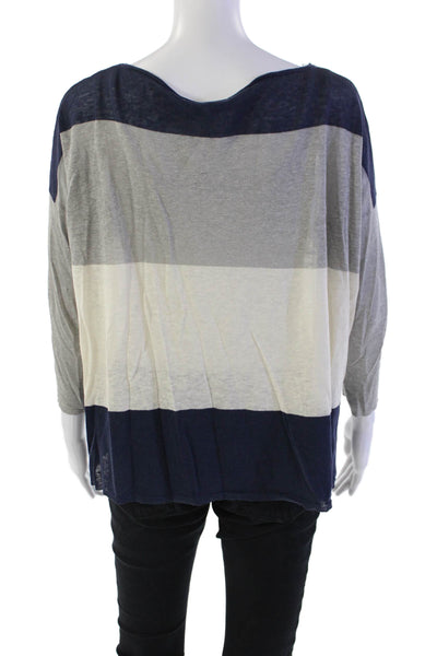 Joie Womens Linen Boat Neck Striped Long Sleeve Top Multicolor Size XS