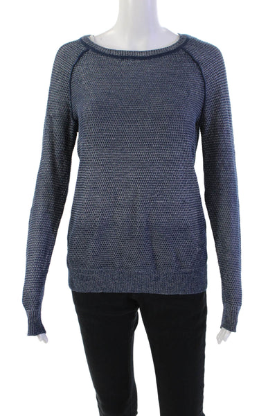 Vince Womens Textured Knit Crew Neck Long Sleeve Sweater Dark Blue Size XS