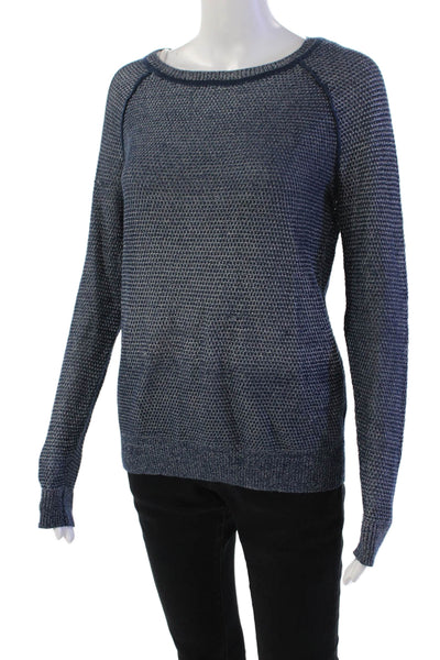 Vince Womens Textured Knit Crew Neck Long Sleeve Sweater Dark Blue Size XS