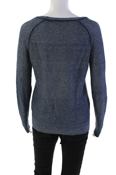 Vince Womens Textured Knit Crew Neck Long Sleeve Sweater Dark Blue Size XS