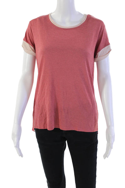 Vince Womens Contrast Trim Short Sleeve Round Neck Basic Top Pink Size XS