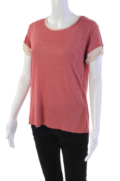 Vince Womens Contrast Trim Short Sleeve Round Neck Basic Top Pink Size XS