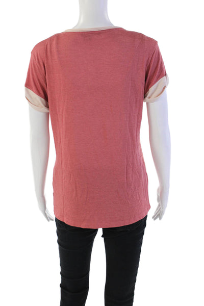 Vince Womens Contrast Trim Short Sleeve Round Neck Basic Top Pink Size XS