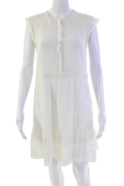 Rebecca Taylor Womens Cotton Sleeveless Pleated Eyelet Lace Dress White Size 0
