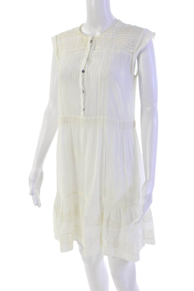 Rebecca Taylor Womens Cotton Sleeveless Pleated Eyelet Lace Dress White Size 0