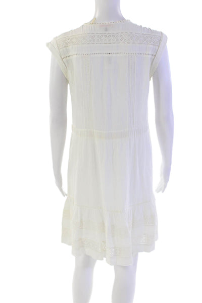 Rebecca Taylor Womens Cotton Sleeveless Pleated Eyelet Lace Dress White Size 0