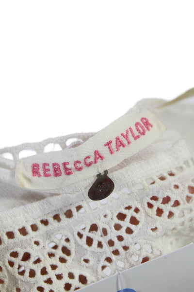Rebecca Taylor Womens Cotton Sleeveless Pleated Eyelet Lace Dress White Size 0