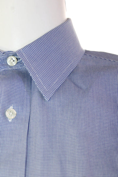 Brooks Brothers Mens Mini Houndstooth Print Button Down Shirt Blue Size 18