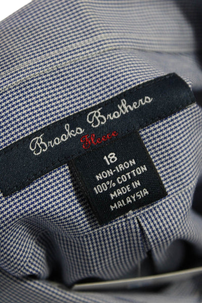 Brooks Brothers Mens Mini Houndstooth Print Button Down Shirt Blue Size 18