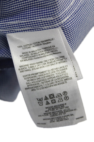 Brooks Brothers Mens Mini Houndstooth Print Button Down Shirt Blue Size 18