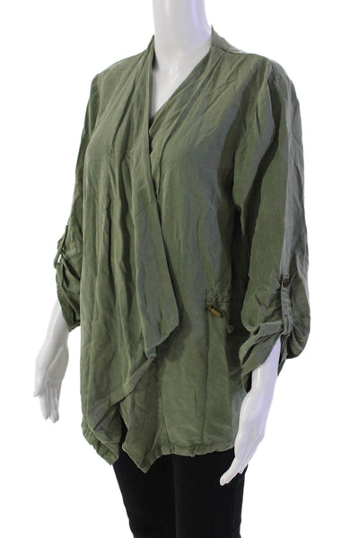 Sanctuary Women's 3/4 Sleeves Open Front Cinched Waist Jacket Olive Green Size M