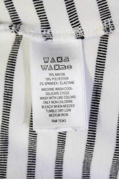 Tahari Womens Striped Print V-Neck 3/4 Sleeve Blouse Top White Size L