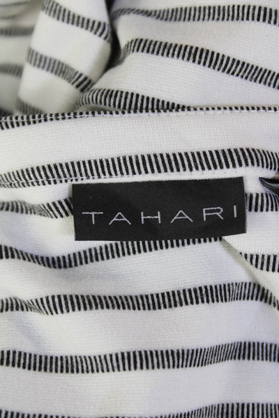 Tahari Womens Striped Print V-Neck 3/4 Sleeve Blouse Top White Size L