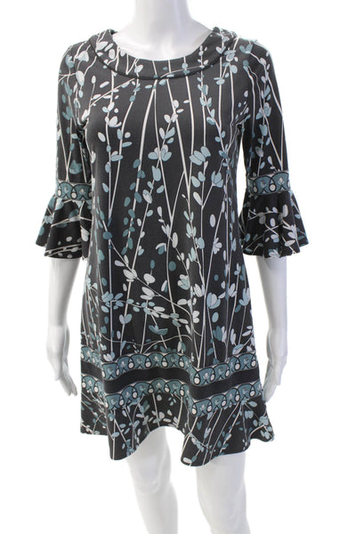 BCBG Max Azria Womens Floral 3/4 Sleeve Knee Length Dress Gray Size PS