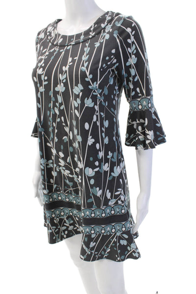 BCBG Max Azria Womens Floral 3/4 Sleeve Knee Length Dress Gray Size PS