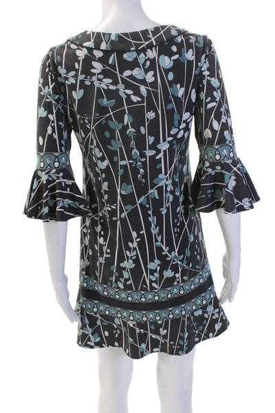 BCBG Max Azria Womens Floral 3/4 Sleeve Knee Length Dress Gray Size PS