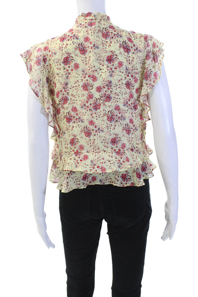 Intermix Womens Ruffled Cap Sleeve Keyhole Floral Silk Blouse Yellow Size Small