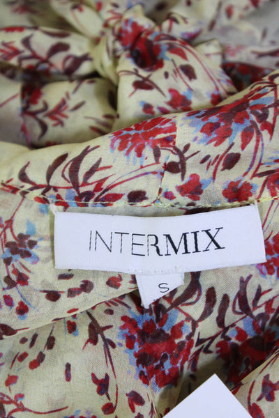Intermix Womens Ruffled Cap Sleeve Keyhole Floral Silk Blouse Yellow Size Small