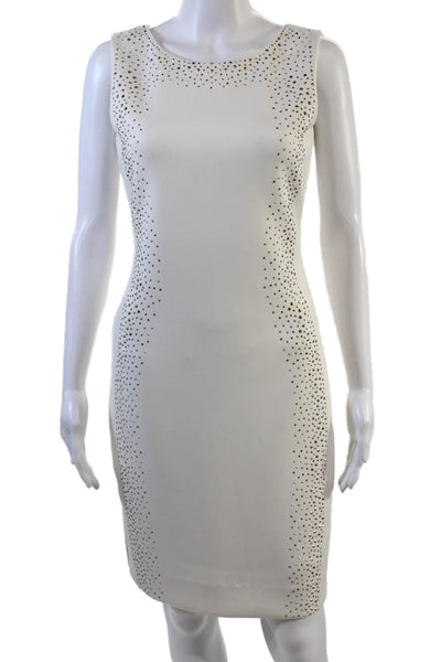 Calvin Klein Womens Jeweled Sleeveless Knee Length Sheath Dress White Size 4