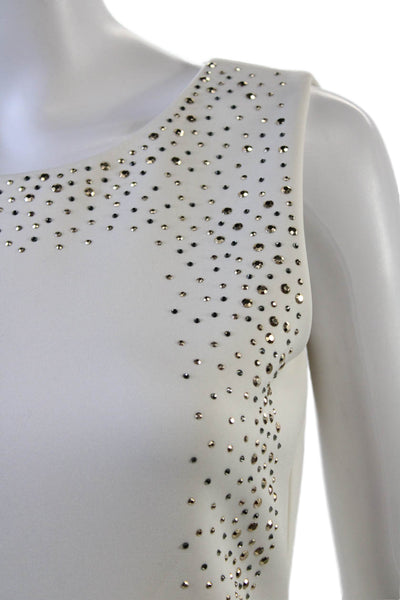 Calvin Klein Womens Jeweled Sleeveless Knee Length Sheath Dress White Size 4