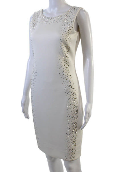 Calvin Klein Womens Jeweled Sleeveless Knee Length Sheath Dress White Size 4
