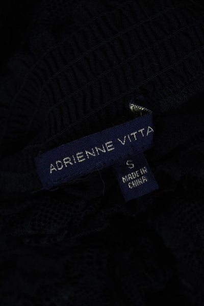 Adrienne Vittadini Womens Lace Long Sleeves Mock Neck Blouse Black Size Small