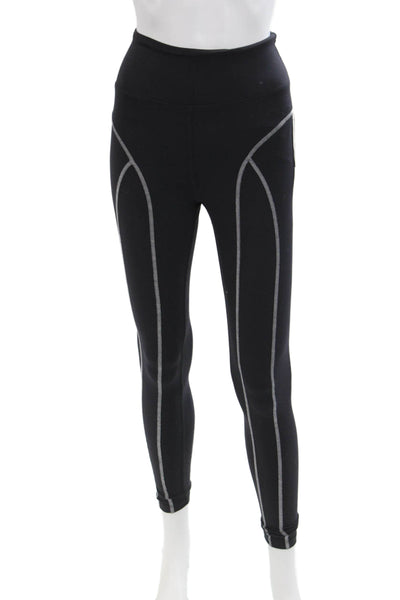 Year Of Ours Womens High Rise Stitched Trim Ankle Leggings Black White Size XS