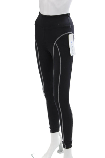 Year Of Ours Womens High Rise Stitched Trim Ankle Leggings Black White Size XS
