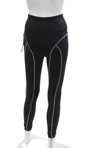 Year Of Ours Womens High Rise Stitched Trim Ankle Leggings Black White Size XS