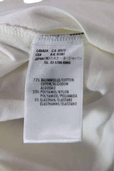 Escada Womens Cotton Beaded Round Neck Short Sleeve Blouse Cream Size 40