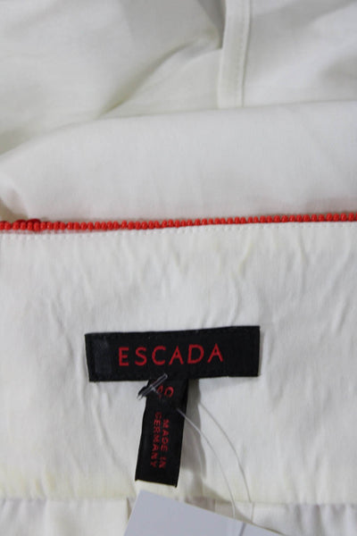 Escada Womens Cotton Beaded Round Neck Short Sleeve Blouse Cream Size 40