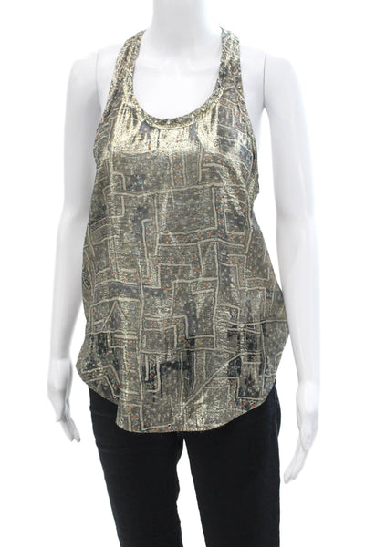 Isabel Marant For H+M Womens Metallic Silk Sleeveless Tank Top Gold Size 4