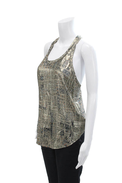 Isabel Marant For H+M Womens Metallic Silk Sleeveless Tank Top Gold Size 4