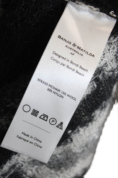 Banjo & Matilda Womens Textured Round Neck Long Sleeve Printed Sweater Black Siz