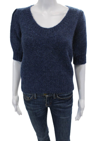 DH New York Womens Half Sleeve Round Neck Fitted Knit Sweater Blue Size XS