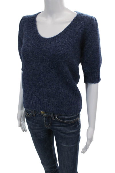 DH New York Womens Half Sleeve Round Neck Fitted Knit Sweater Blue Size XS