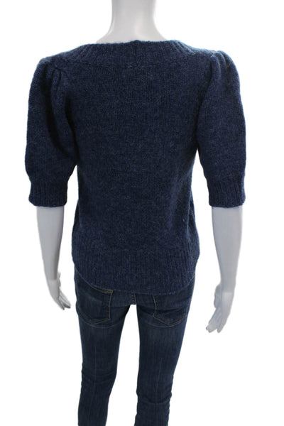 DH New York Womens Half Sleeve Round Neck Fitted Knit Sweater Blue Size XS