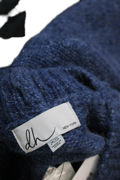 DH New York Womens Half Sleeve Round Neck Fitted Knit Sweater Blue Size XS