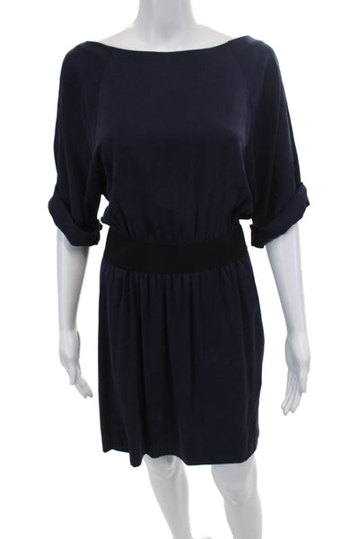 Theory Womens Short Sleeve Round Neck Skater Mini Dress Navy Size S
