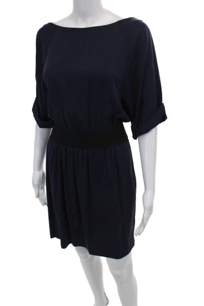 Theory Womens Short Sleeve Round Neck Skater Mini Dress Navy Size S