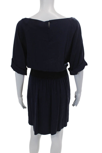 Theory Womens Short Sleeve Round Neck Skater Mini Dress Navy Size S