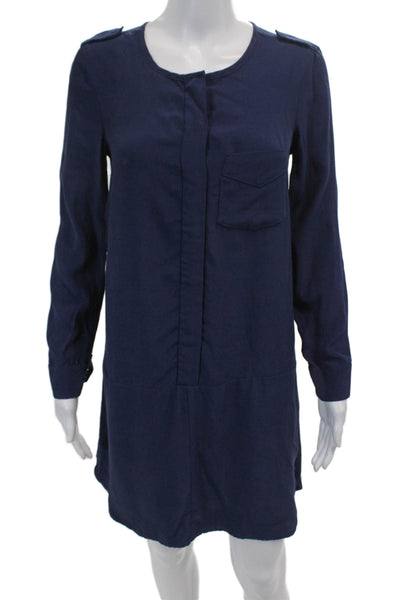 Madewell Womens Textured Long Sleeve V-neck Button Blouse Blue Size 2XS