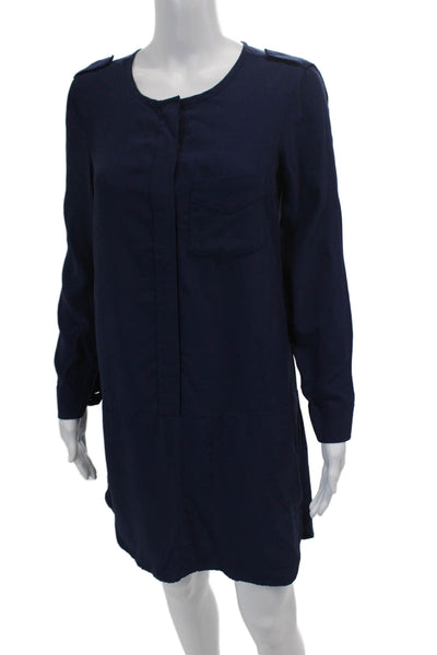 Madewell Womens Textured Long Sleeve V-neck Button Blouse Blue Size 2XS