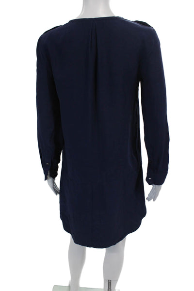 Madewell Womens Textured Long Sleeve V-neck Button Blouse Blue Size 2XS