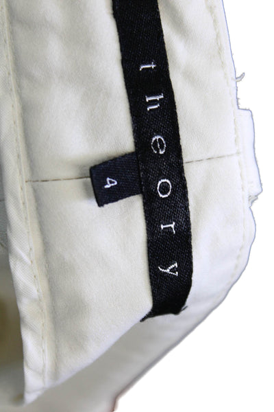 Theory Womens Cotton Two Pocket Mid-Rise Flared Pants Trousers White Size 4