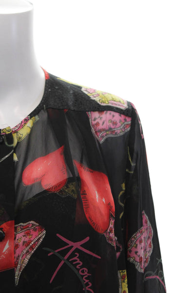 Natori 2 Womens Graphic Print Sleeveless Short Teddy + Robe Set Black Size S