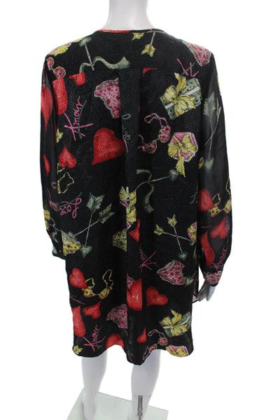 Natori 2 Womens Graphic Print Sleeveless Short Teddy + Robe Set Black Size S